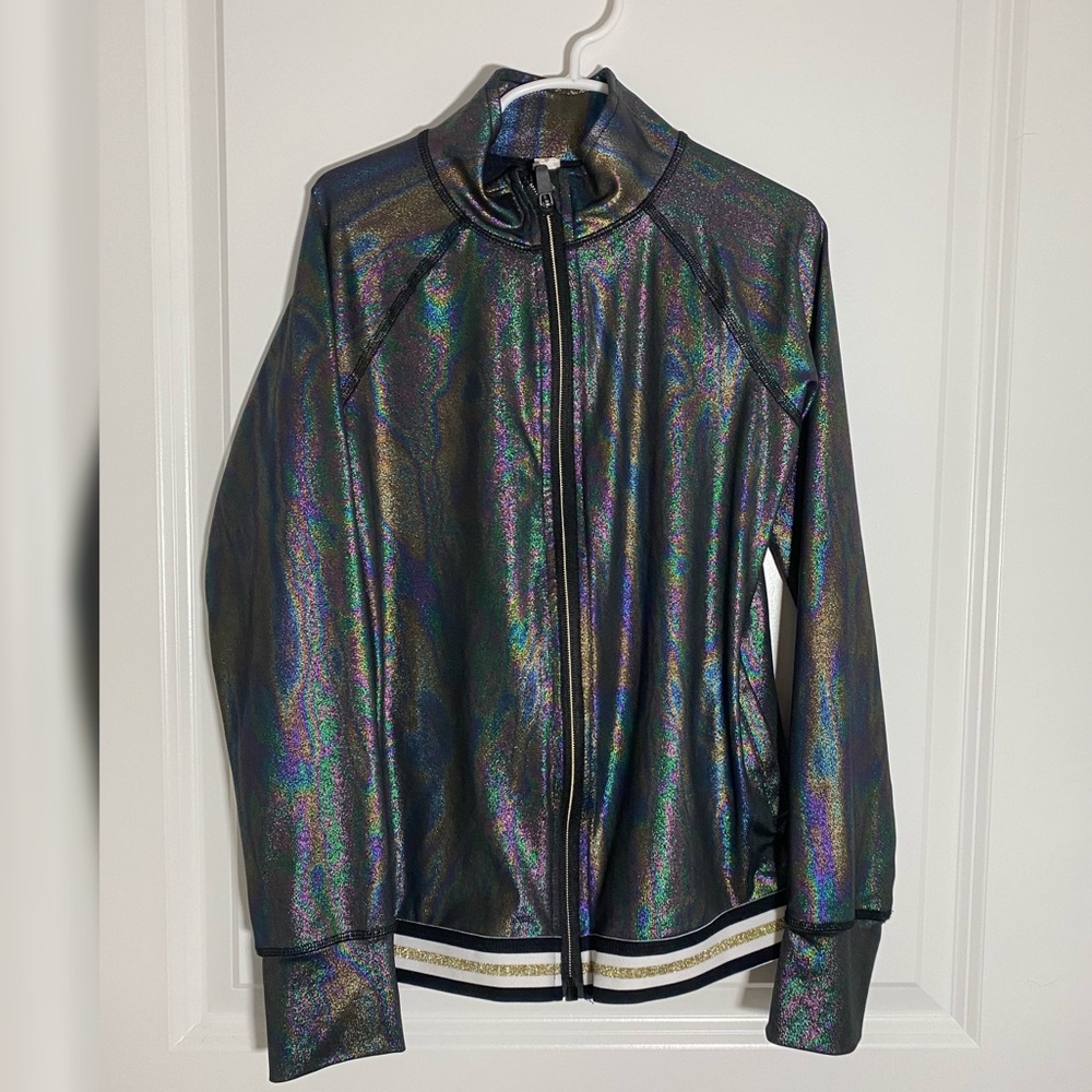 Girls zip up jacket size medium iridescent oil slick look